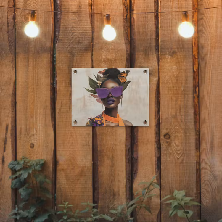 Vrouw - Zonnebril - Vlinder - Bloemen tuinposter los doek klein -sfeer1
