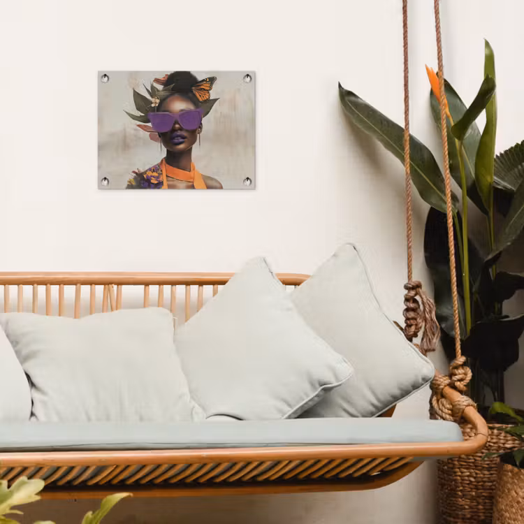 Vrouw - Zonnebril - Vlinder - Bloemen tuinposter los doek klein -sfeer7
