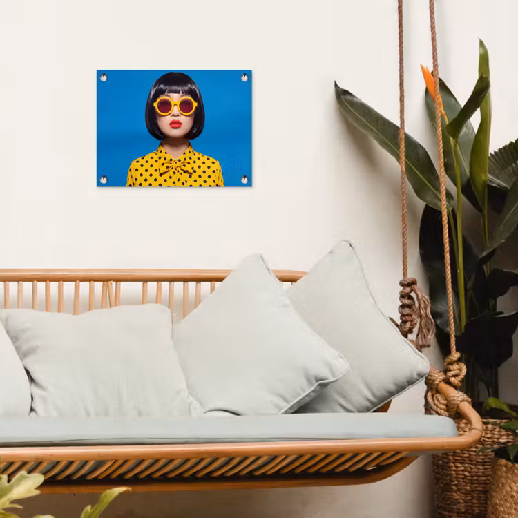 Vrouw - Zonnebril - Pop Art - Portret - Geel tuinposter los doek klein -sfeer7
