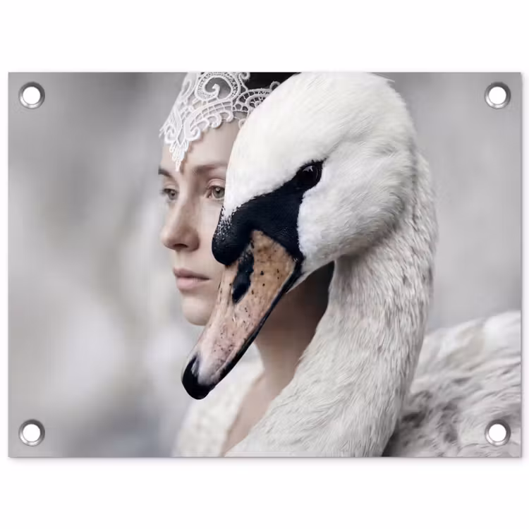 Vrouw - Zwaan - Wit tuinposter los doek klein -3d
