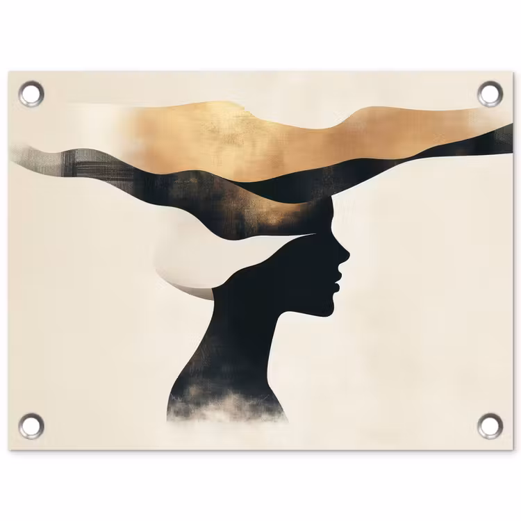 Vrouw - Golven - Zwart tuinposter los doek klein -3d