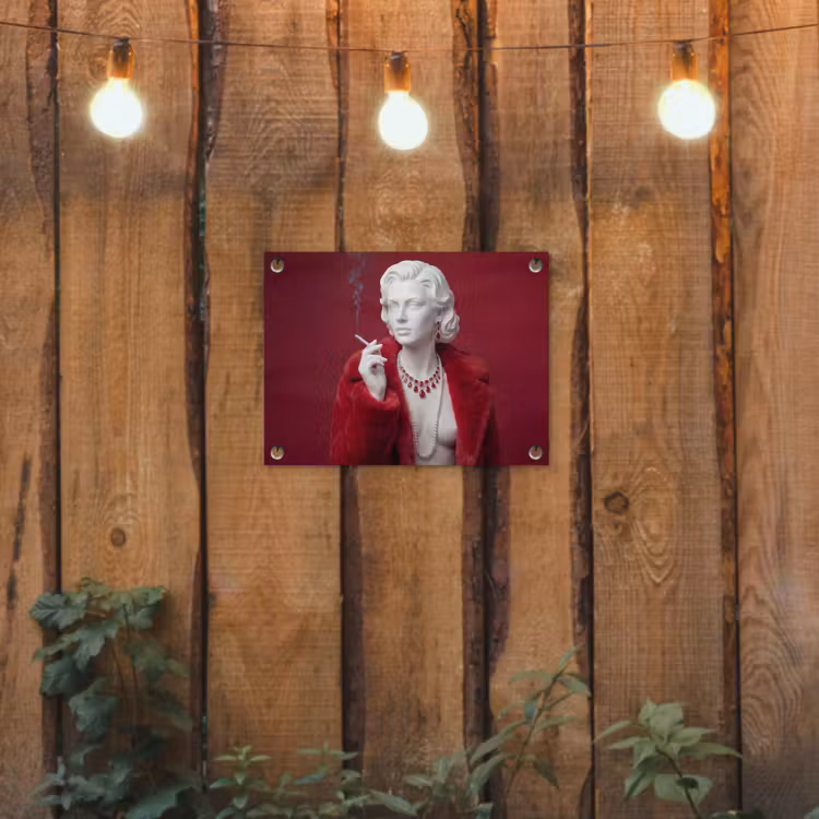 Vrouw - Bontjas - Mode - Klassiek - Rood tuinposter los doek klein -sfeer1