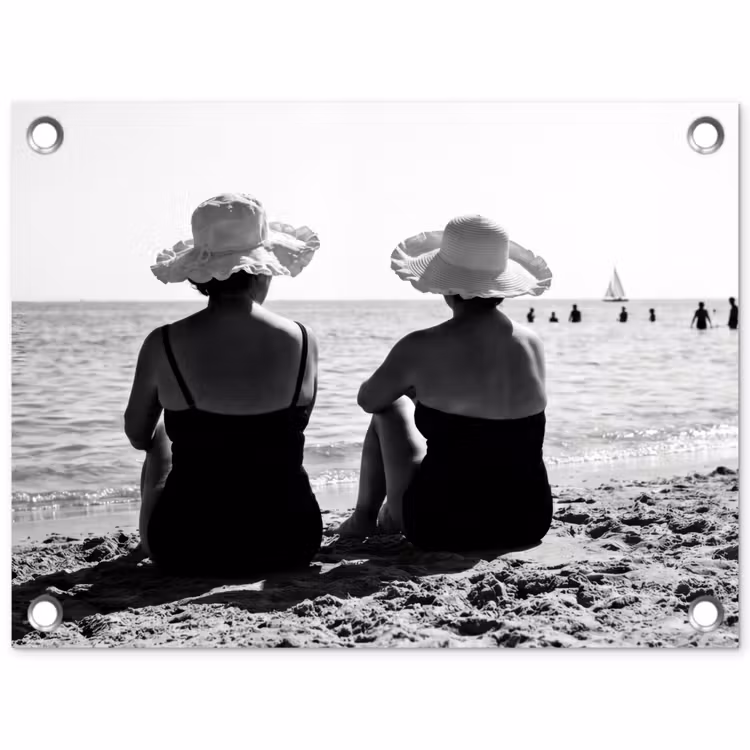 Vrouwen - Zonnehoed - Strand - Zwart - Wit tuinposter los doek klein -3d