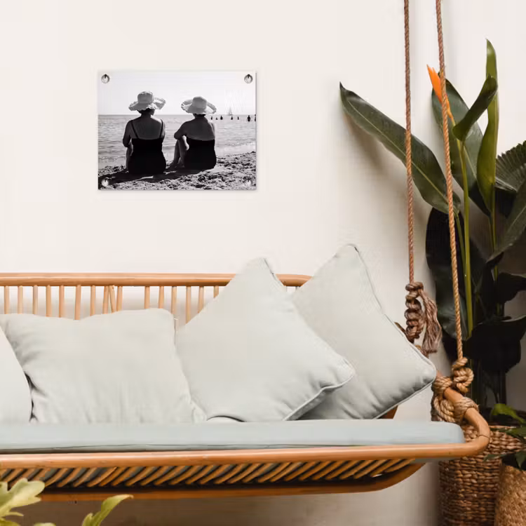 Vrouwen - Zonnehoed - Strand - Zwart - Wit tuinposter los doek klein -sfeer7