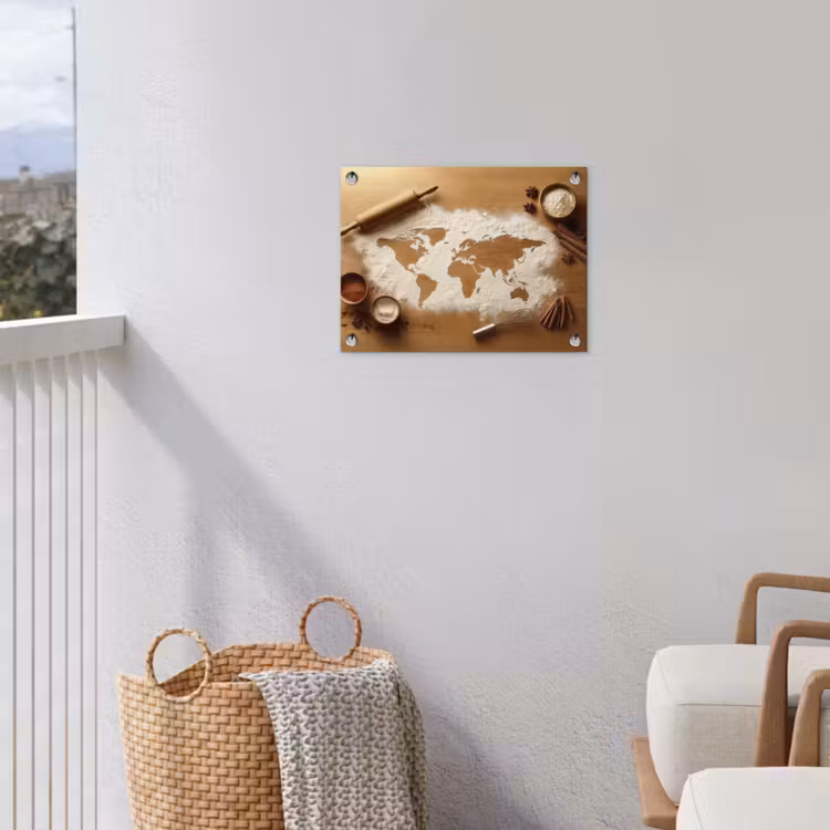 Hout - Wereldkaart - Bakken - Keuken tuinposter los doek klein -sfeer8