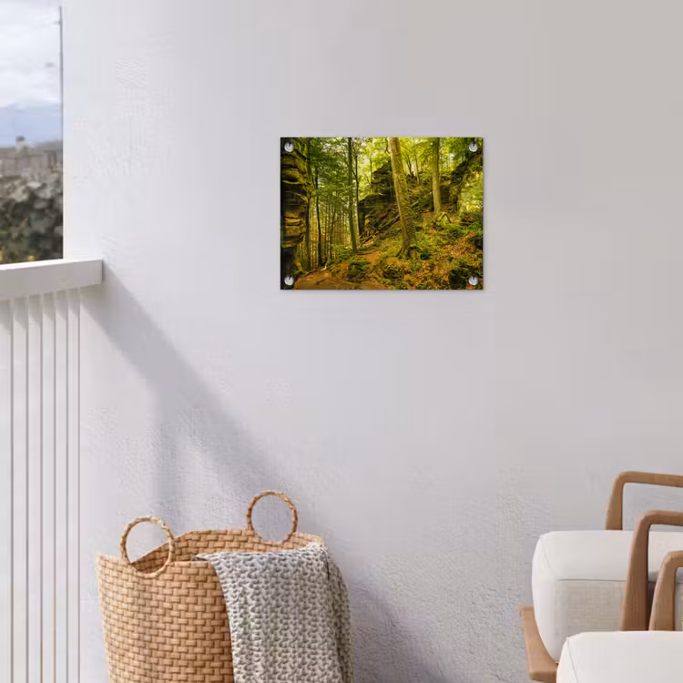 Bosrijke rotsformatie tuinposter los doek klein -sfeer8