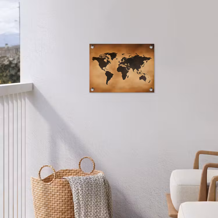 Wereldkaart - Bruin - Kaart tuinposter los doek klein -sfeer8
