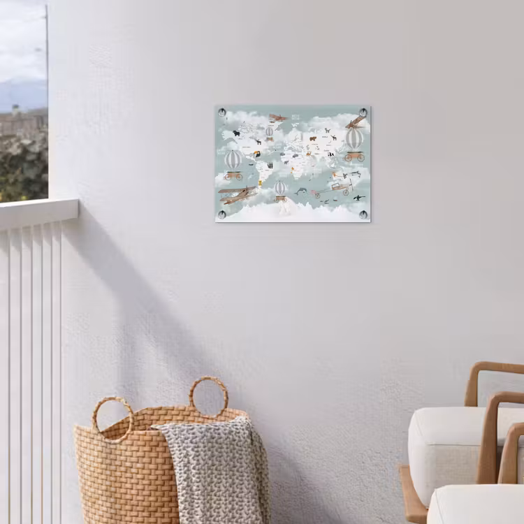 Wereldkaart - Kind - Vliegtuig tuinposter los doek klein -sfeer8