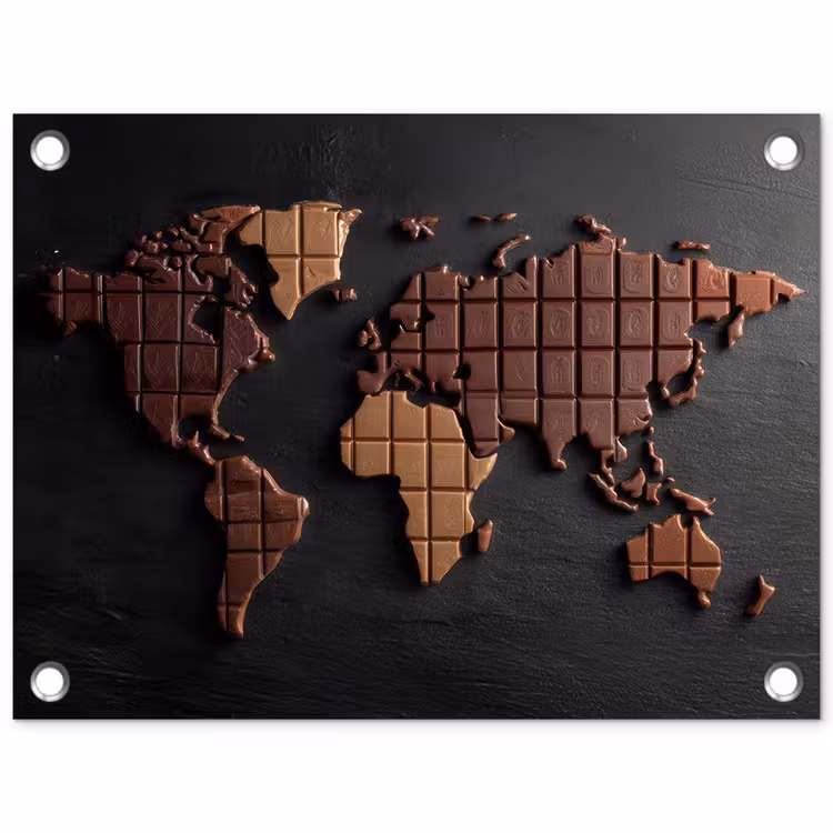 Wereldkaart - chocola - Smakelijke uitstraling tuinposter los doek klein -3d