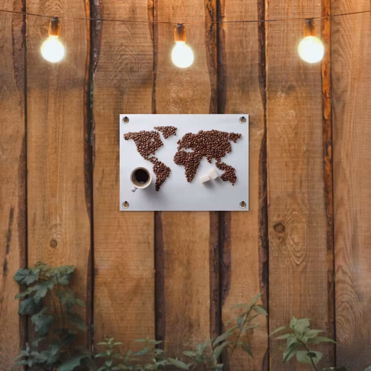 Wereldkaart - Koffiebonen - Suikerklontjes tuinposter los doek klein -sfeer1