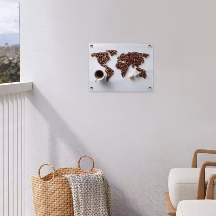 Wereldkaart - Koffiebonen - Suikerklontjes tuinposter los doek klein -sfeer8