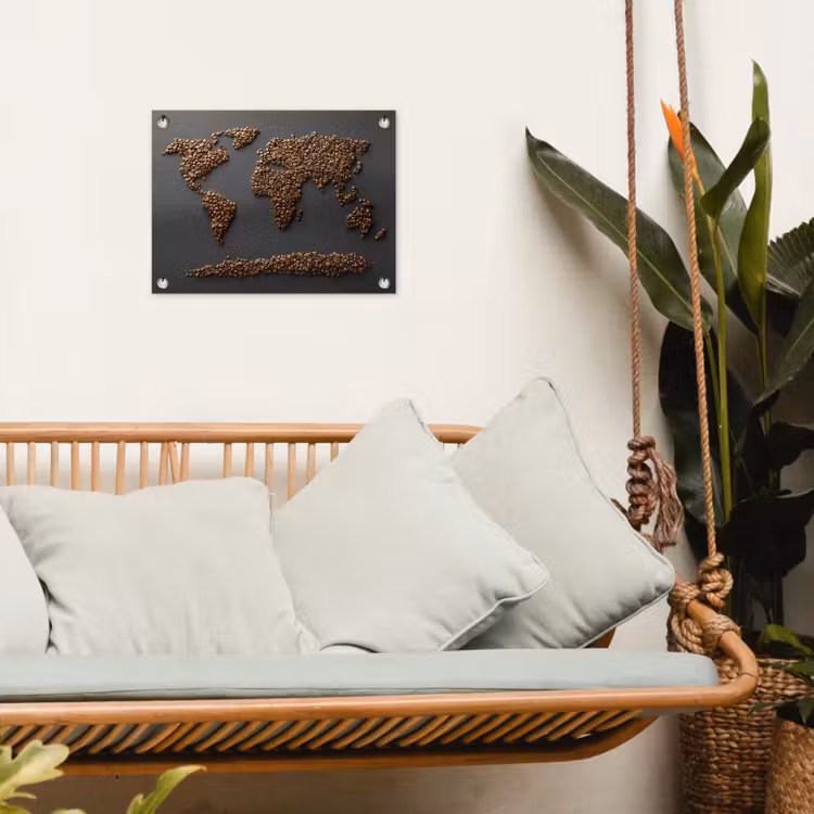 Wereldkaart - Koffie - Grijs tuinposter los doek klein -sfeer7