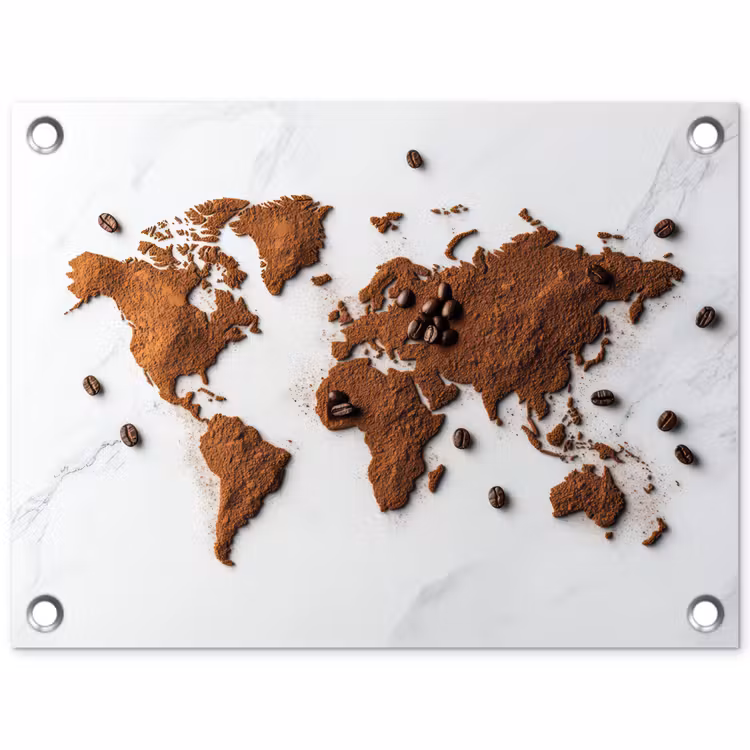 Wereldkaart - Koffie - Marmer tuinposter los doek klein -3d