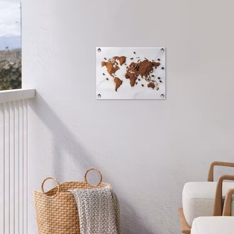 Wereldkaart - Koffie - Marmer tuinposter los doek klein -sfeer8
