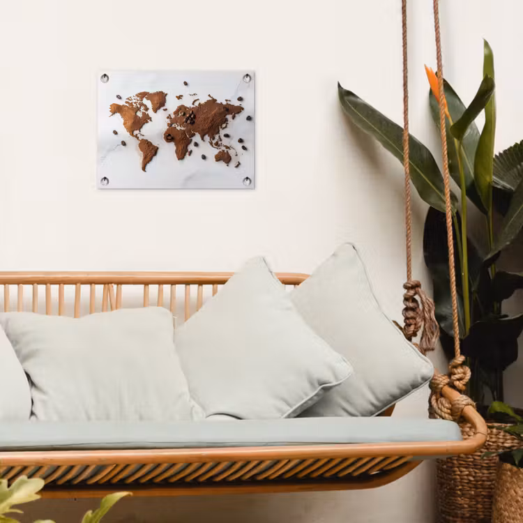 Wereldkaart - Koffie - Marmer tuinposter los doek klein -sfeer7