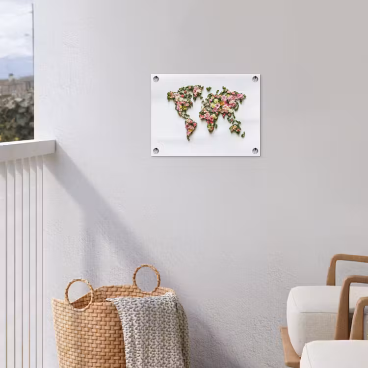 Wereldkaart - Kleurrijk - Bloemen - Lente tuinposter los doek klein -sfeer8
