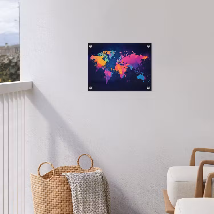 Wereldkaart - Kleurrijk - Graffiti tuinposter los doek klein -sfeer8