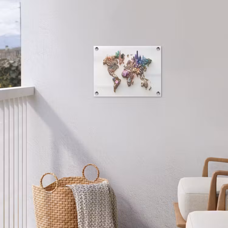 Wereldkaart - Kristallen - Unieke tinten tuinposter los doek klein -sfeer8