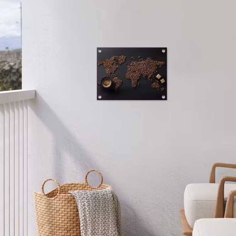 Wereldkaart - Espresso - Zwart tuinposter los doek klein -sfeer8