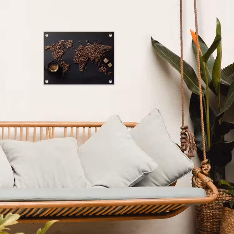 Wereldkaart - Espresso - Zwart tuinposter los doek klein -sfeer7