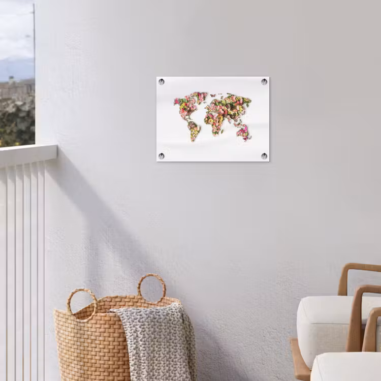 Wereldkaart - Bloemen - Felgekleurd tuinposter los doek klein -sfeer8