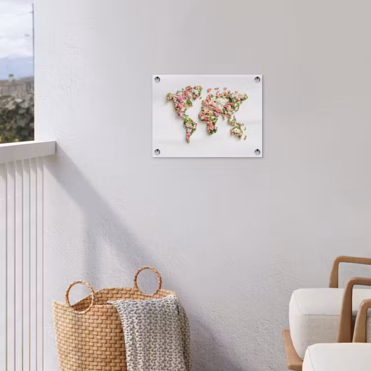 Wereldkaart - Bloemen - Subtiel tuinposter los doek klein -sfeer8