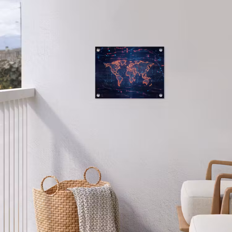 Wereldkaart - Futuristisch - Oranje tuinposter los doek klein -sfeer8