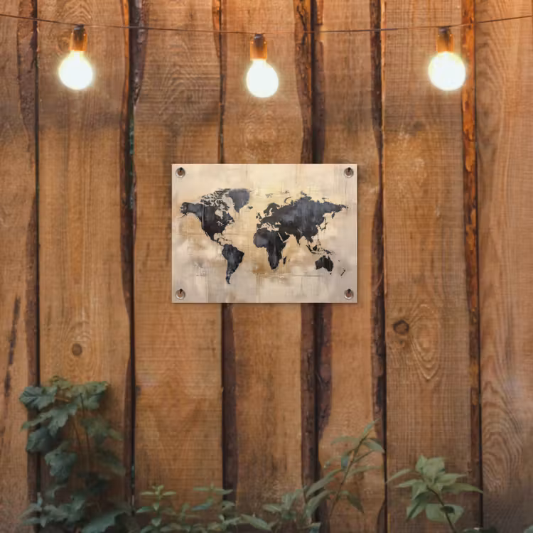 Wereldkaart - Goud - Zwart - Abstract tuinposter los doek klein -sfeer1