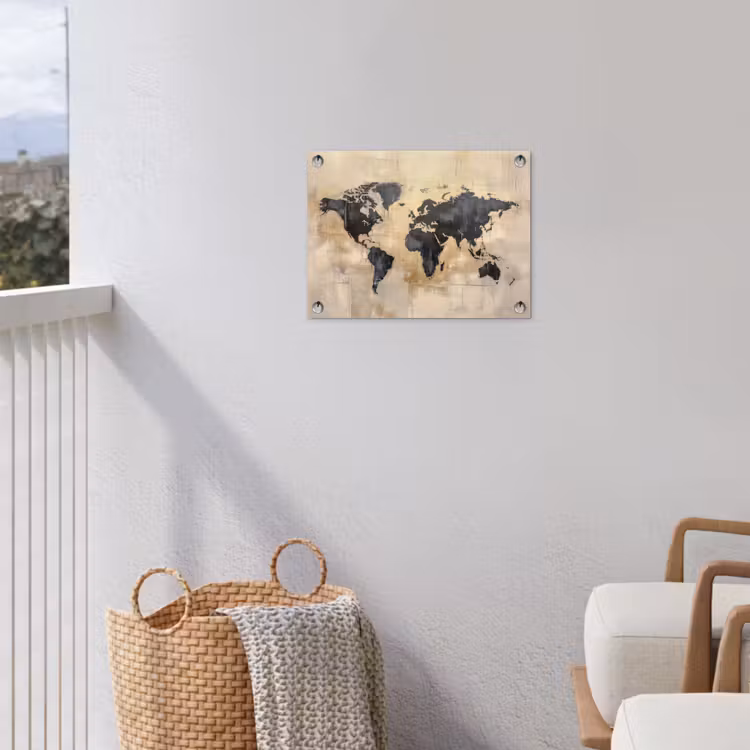 Wereldkaart - Goud - Zwart - Abstract tuinposter los doek klein -sfeer8