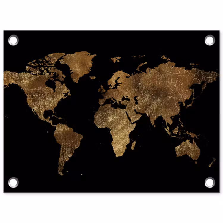 Wereldkaart - Goud - Luxe - Aarde - Zwart tuinposter los doek klein -3d