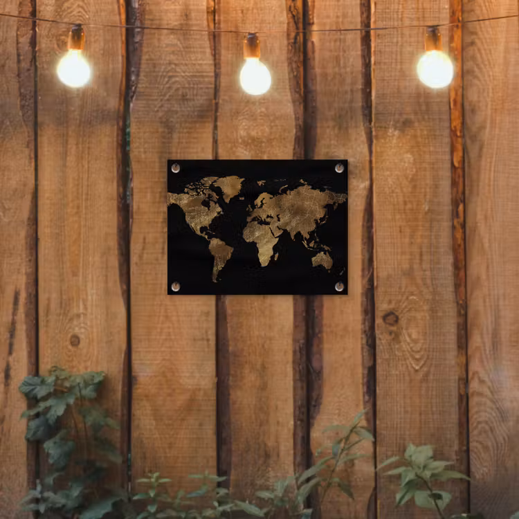 Wereldkaart - Goud - Luxe - Aarde - Zwart tuinposter los doek klein -sfeer1