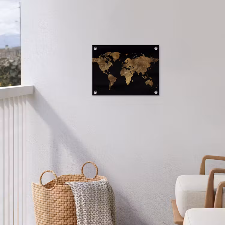 Wereldkaart - Goud - Luxe - Aarde - Zwart tuinposter los doek klein -sfeer8