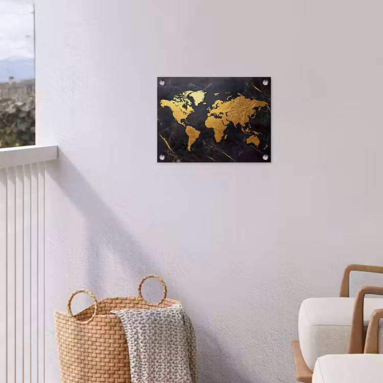 Wereldkaart - Goud - Marmer tuinposter los doek klein -sfeer8