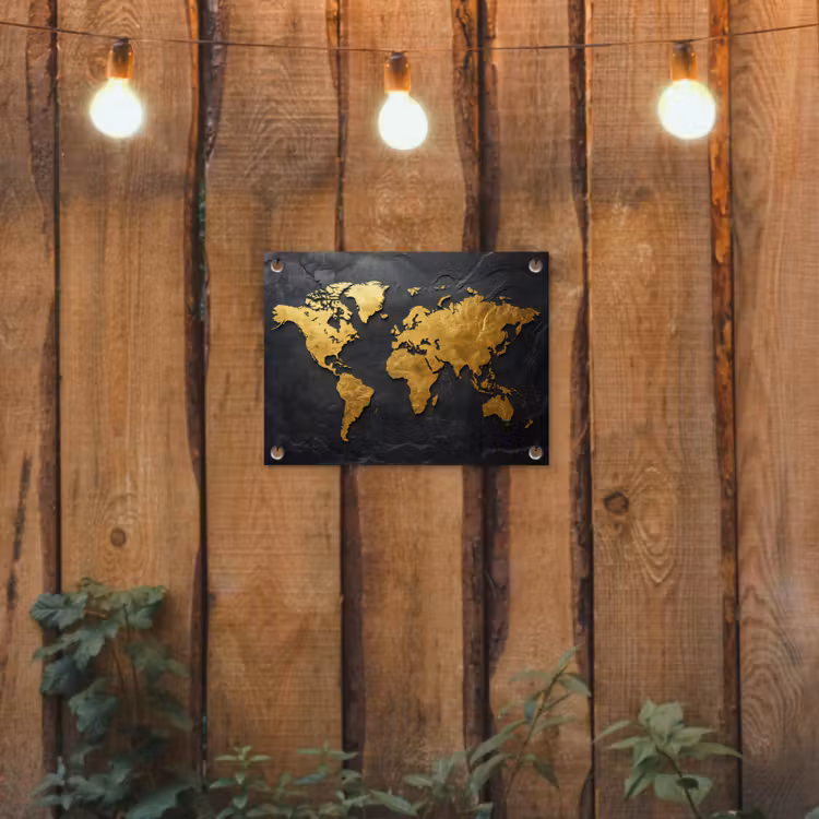 Wereldkaart - Goud - Steen tuinposter los doek klein -sfeer1