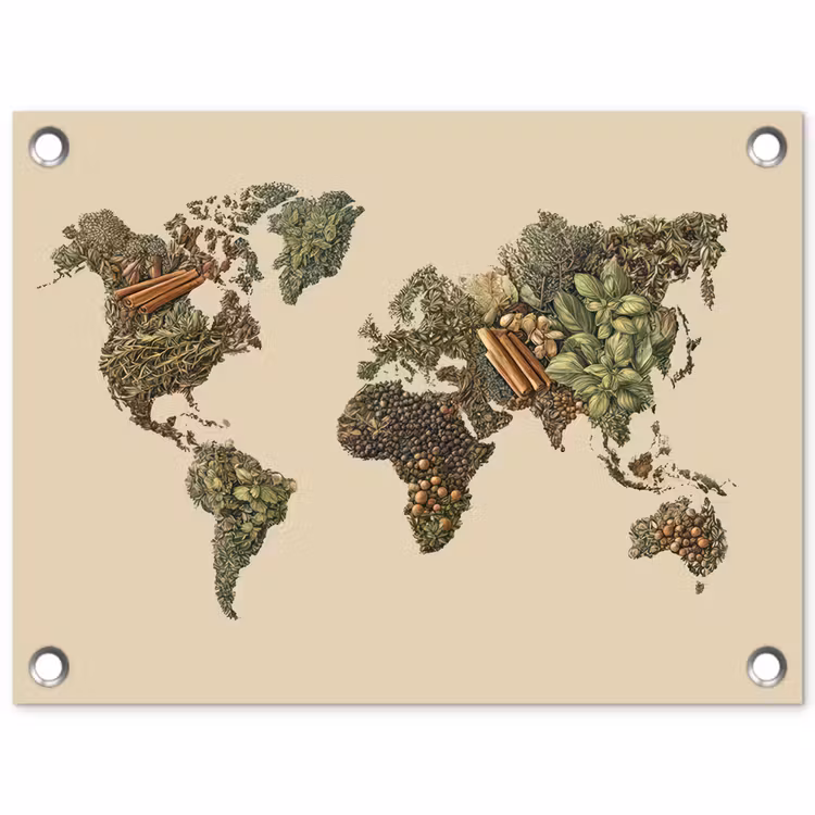 Wereldkaart - Kruiden - Kleurrijk tuinposter los doek klein -3d