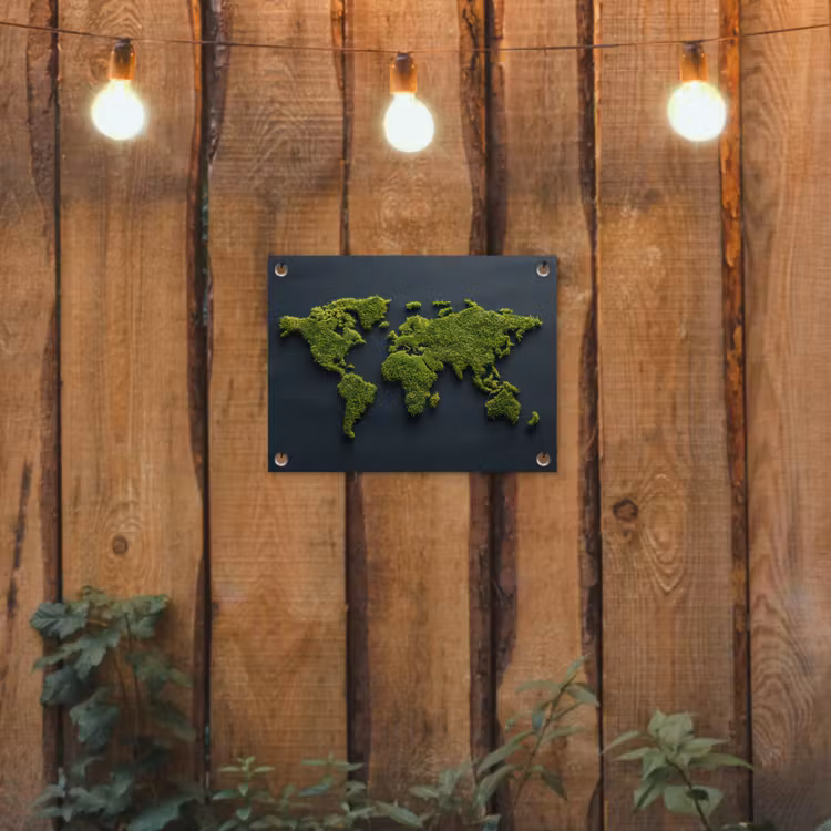 Wereldkaart - Mos -Levendig effect tuinposter los doek klein -sfeer1