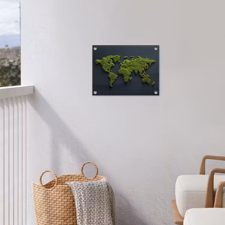 Wereldkaart - Mos -Levendig effect tuinposter los doek klein -sfeer8