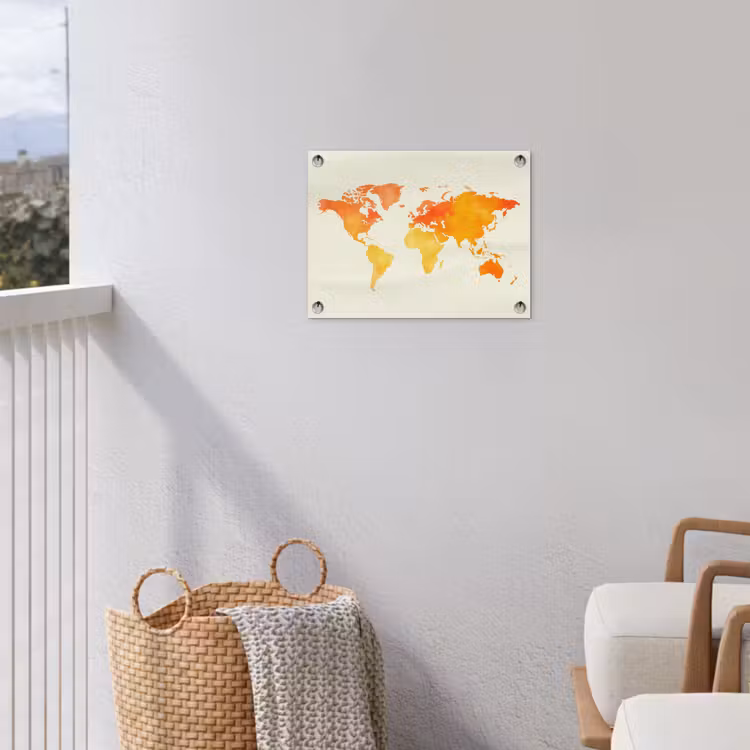 Wereldkaart - Oranje - Kleurrijk tuinposter los doek klein -sfeer8