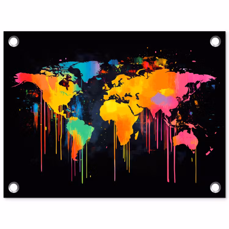 Wereldkaart - Verf - Kleurrijk - Graffiti - Wereld tuinposter los doek klein -3d