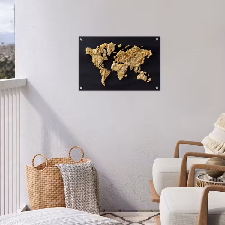 Wereldkaart - Pasta - Zwart tuinposter los doek klein -sfeer8