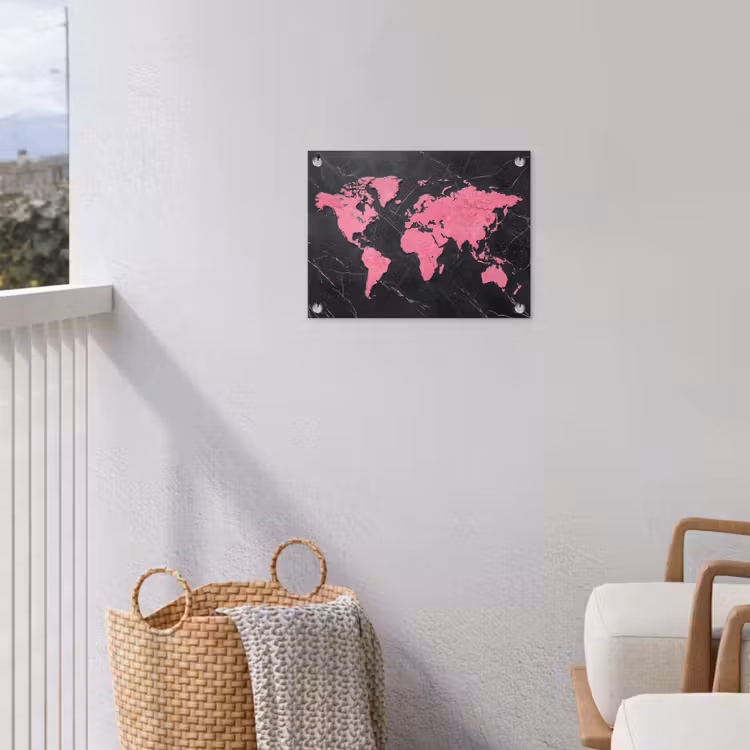 Wereldkaart - Roze - Marmer tuinposter los doek klein -sfeer8