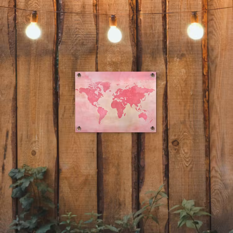 Wereldkaart - Roze - Vaag tuinposter los doek klein -sfeer1
