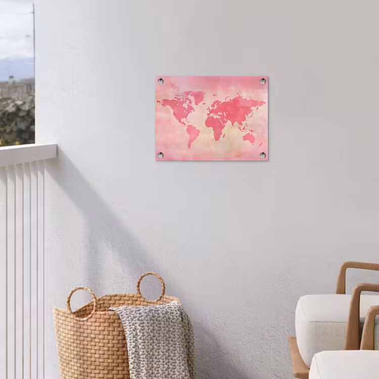 Wereldkaart - Roze - Vaag tuinposter los doek klein -sfeer8