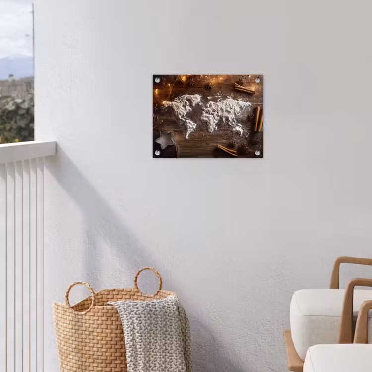Wereldkaart - Poedersuiker - Hout tuinposter los doek klein -sfeer8