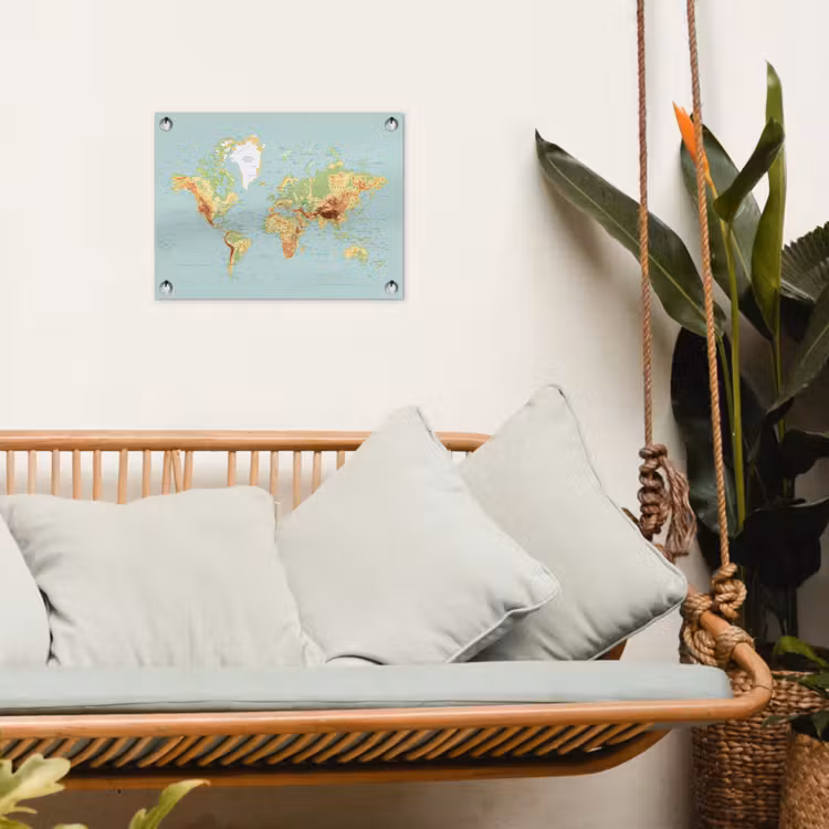 Wereldkaart - Realistisch - Blauw tuinposter los doek klein -sfeer7