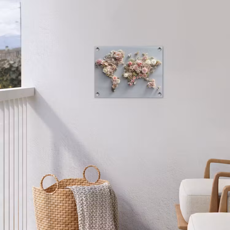Wereldkaart - Rozen - Roze tuinposter los doek klein -sfeer8