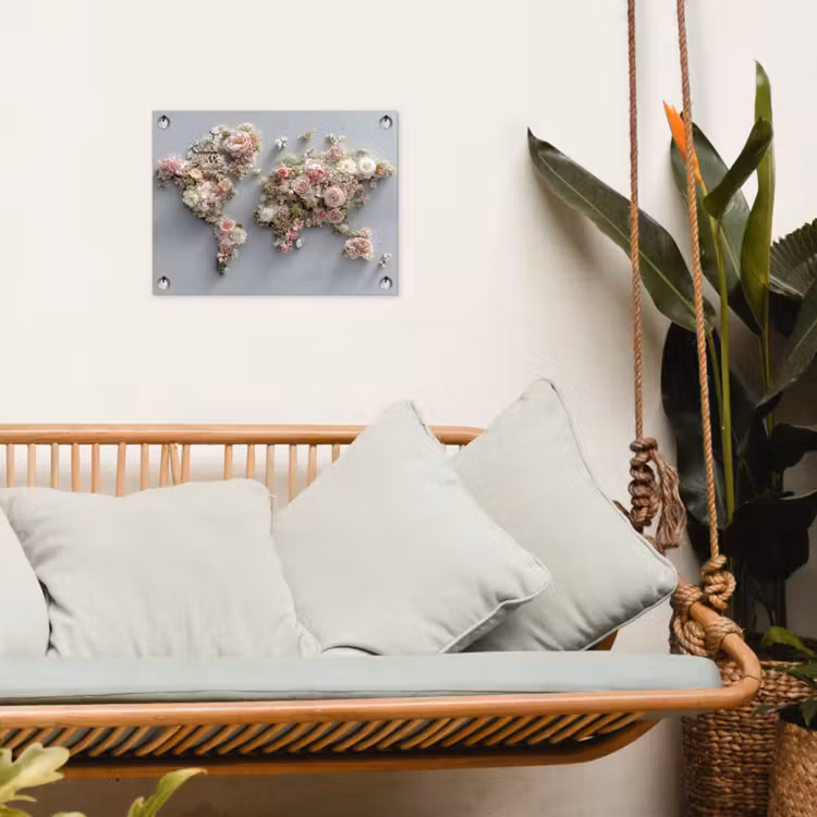 Wereldkaart - Rozen - Roze tuinposter los doek klein -sfeer7