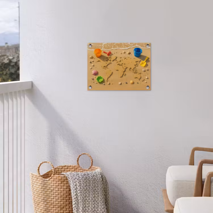 Wereldkaart - Zand - Kleurrijk - Zomer tuinposter los doek klein -sfeer8