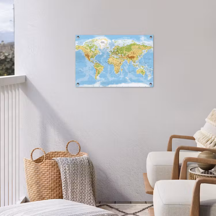 Wereldkaart - Staatkundig - Blauw - Aarde - Educatief tuinposter los doek klein -sfeer8