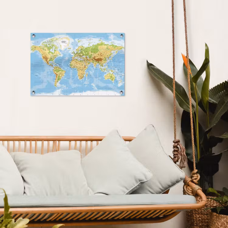 Wereldkaart - Staatkundig - Blauw - Aarde - Educatief tuinposter los doek klein -sfeer7